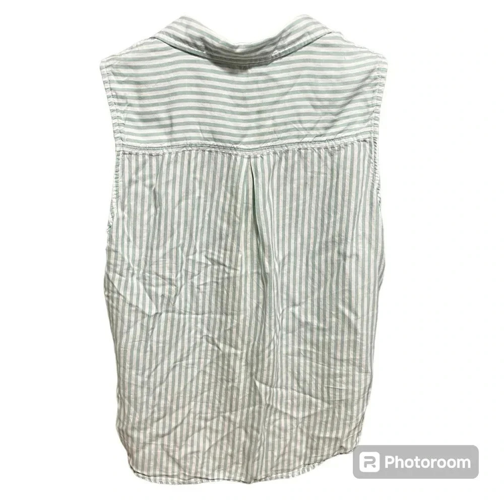 BEACH LUNCH LOUNGE ~ Bundle of Two Large Striped Rayon Lyocell Tops Green Blue - Picture 5 of 15